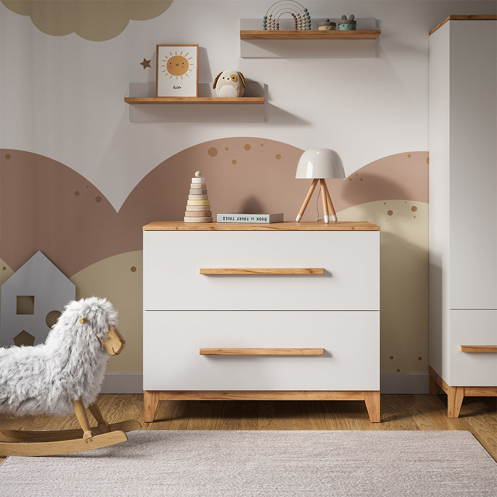 Vicco Fasciatoio Bianco/Artisan 108 x 98 cm con 2 cassetti