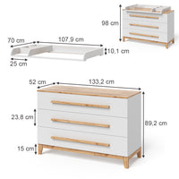 Vitalispa Fasciatoio Bianco/Artisan 133.2 x 98 cm con 3 cassetti