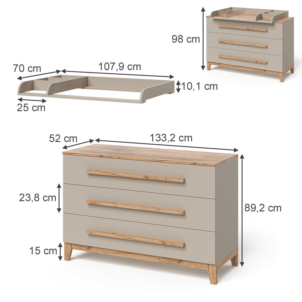 Vitalispa Fasciatoio Quercia cashmere 133.2 x 98 cm con 3 cassetti