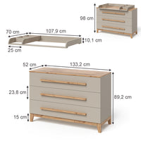 Vitalispa Fasciatoio Quercia cashmere 133.2 x 98 cm con 3 cassetti