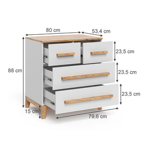 Vitalispa Cassettiera per camera da letto Bianco/Artisan 80 x 88 cm con 4 cassetti