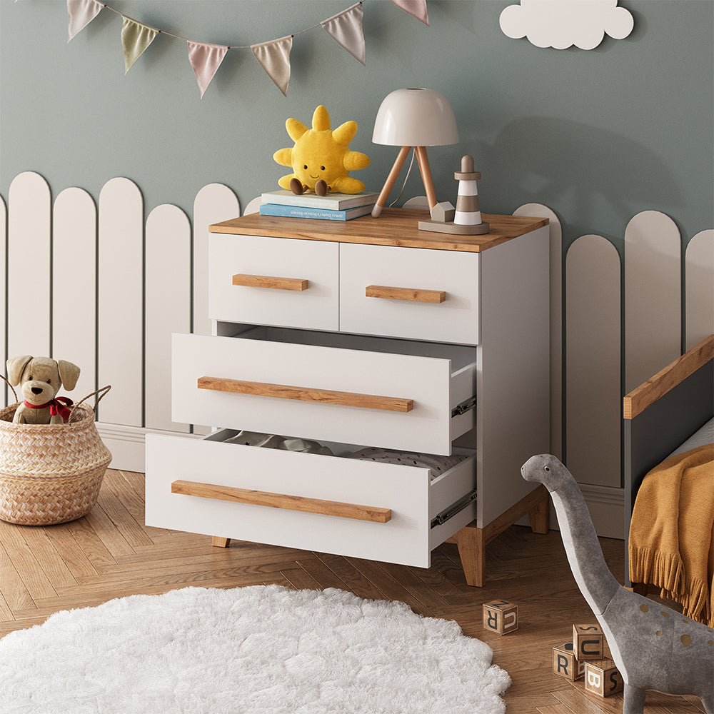 Vitalispa Cassettiera per camera da letto Bianco/Artisan 80 x 88 cm con 4 cassetti