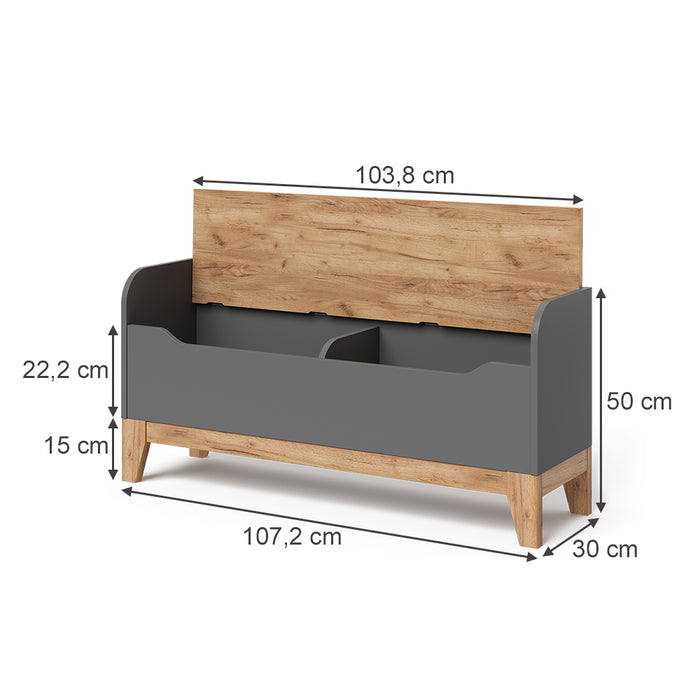 Vitalispa Cassapanca per giocattoli Grigio/Artisan 107.2 x 50 cm con sedile