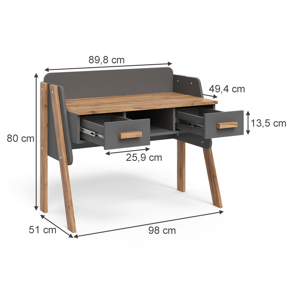 Vitalispa Scrivania Grigio/Artisan 97 x 51 cm con 2 cassetti
