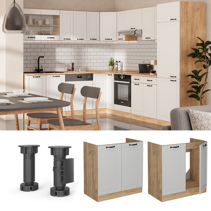 Vicco Mobile lavello cucina Bianco casa di campagna 80 cm , PL Rovere