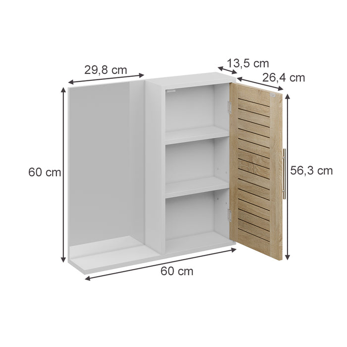 Vicco Specchio contenitore bagno Bianco/quercia 60 x 60 cm con 3 scomparti