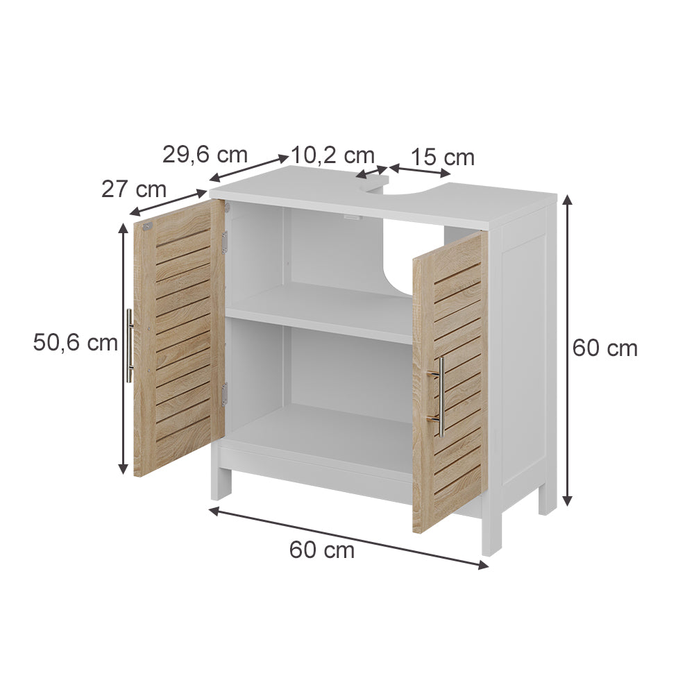 Vicco Mobile sottolavabo per bagno Bianco/quercia 60 x 60 cm con 2 scomparti chiusi