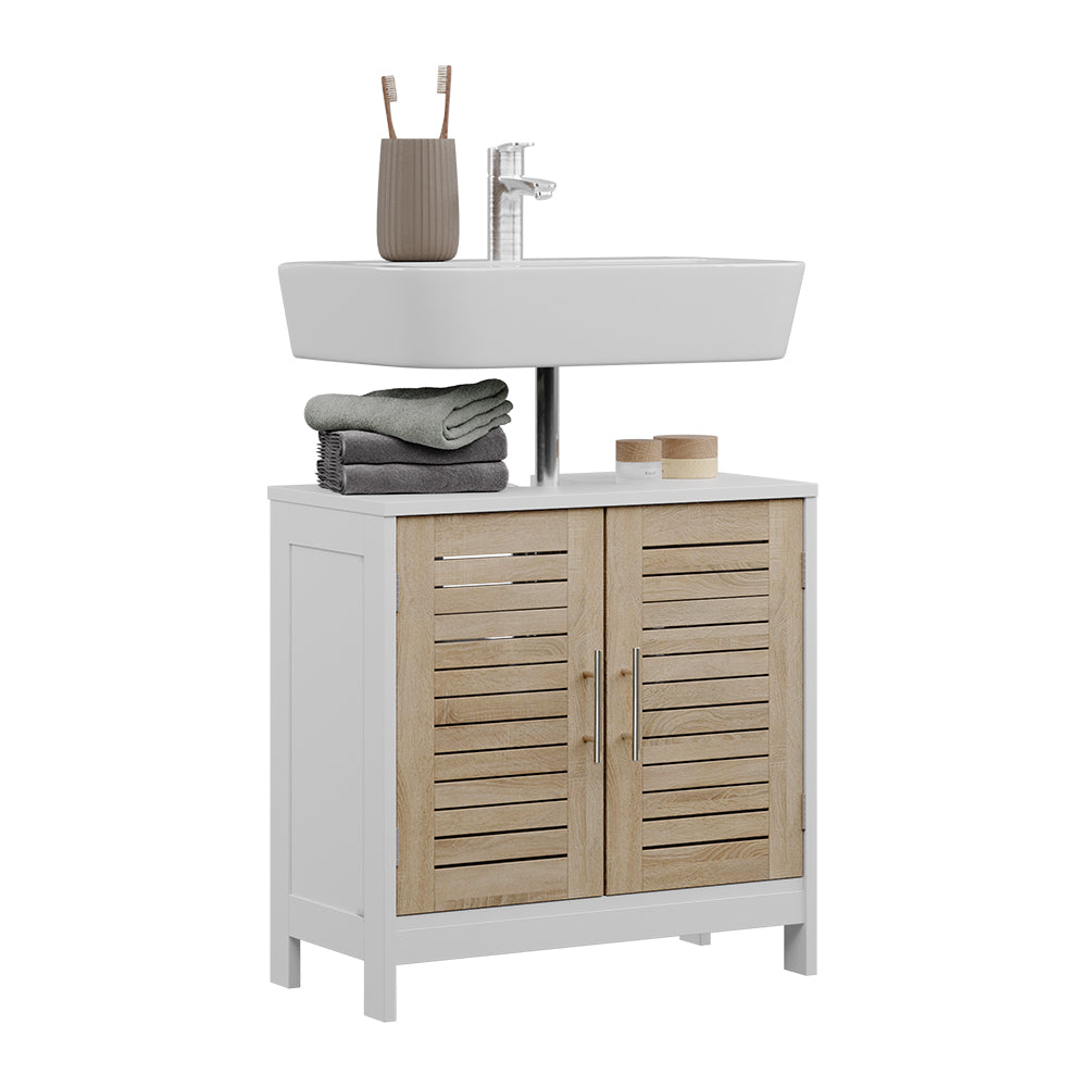 Vicco Mobile sottolavabo per bagno Bianco/quercia 60 x 60 cm con 2 scomparti chiusi