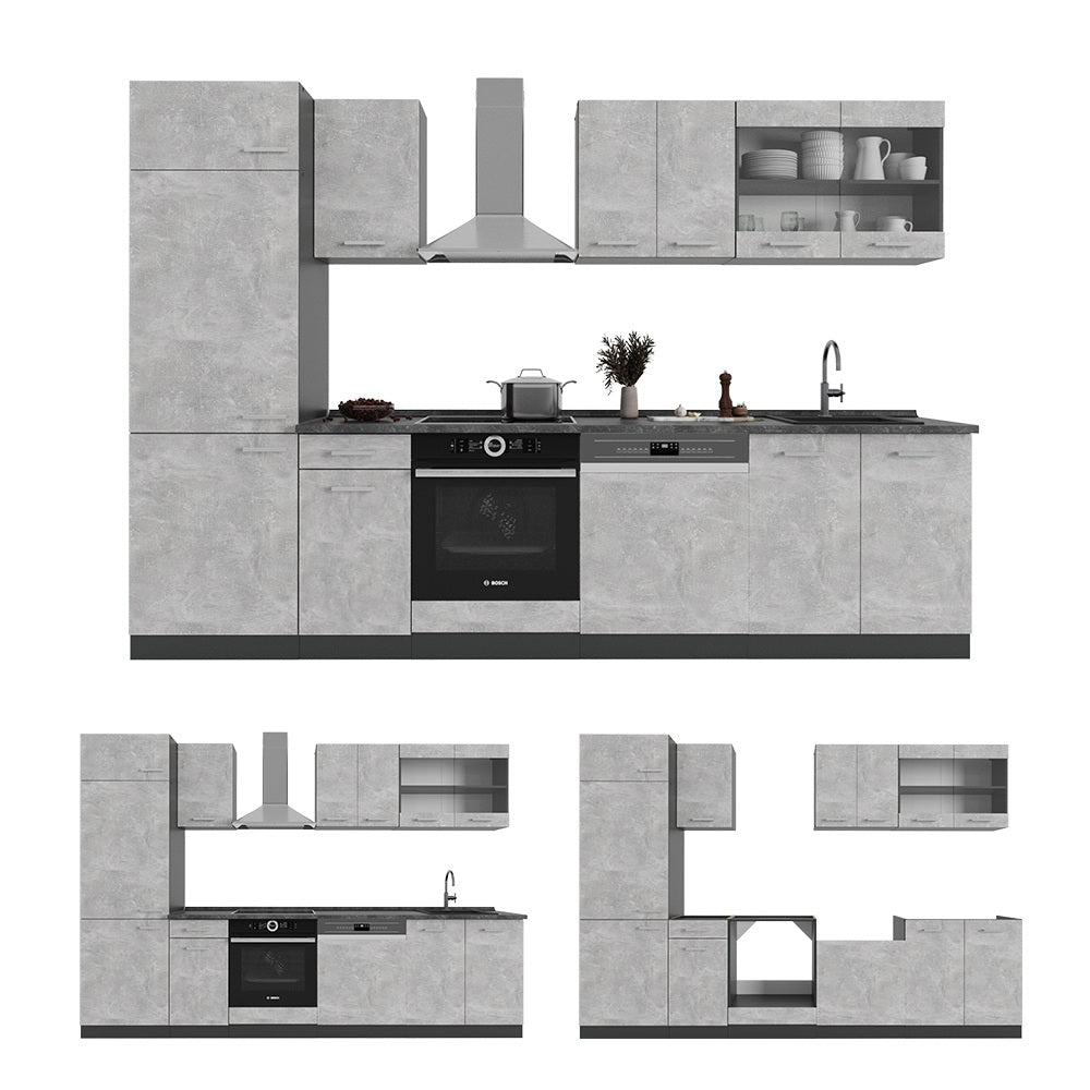 Vicco Cucina componibile Calcestruzzo/antracite 300 cm , PL Rovere