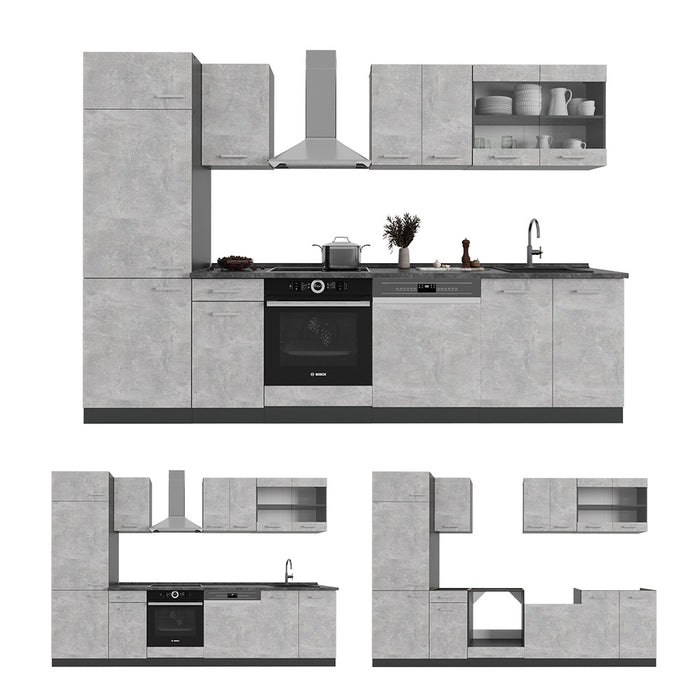 Vicco Cucina componibile Calcestruzzo/antracite 300 cm , PL Rovere