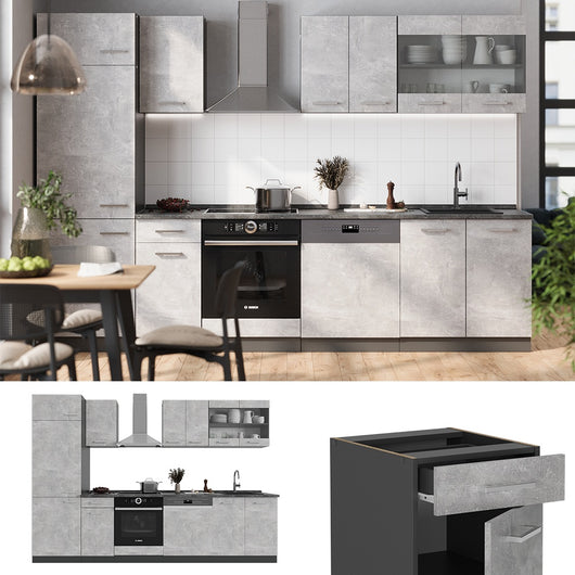 Vicco Cucina componibile Calcestruzzo/antracite 300 cm , PL Rovere