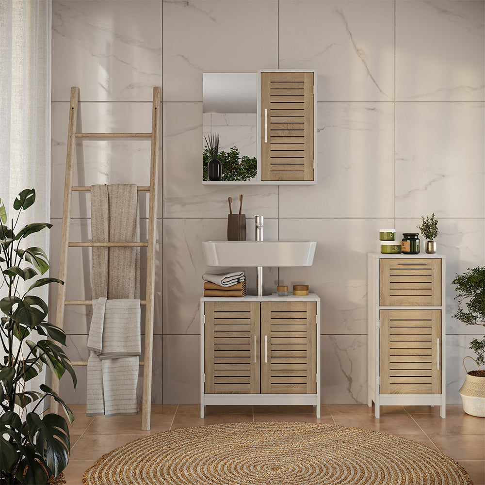 Vicco Set di mobili da bagno 3 pezzi Bianco/quercia 3 parti