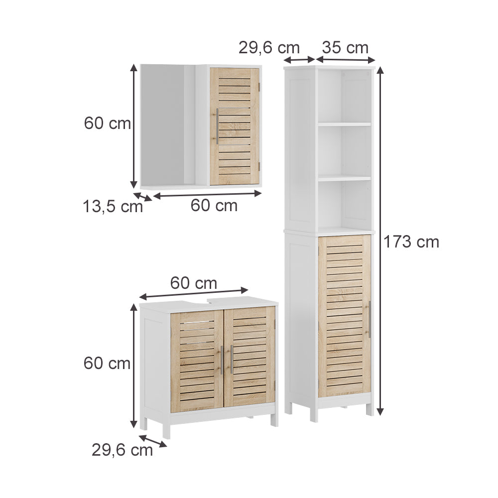 Vicco Set di mobili da bagno 3 pezzi Bianco/quercia 3 parti