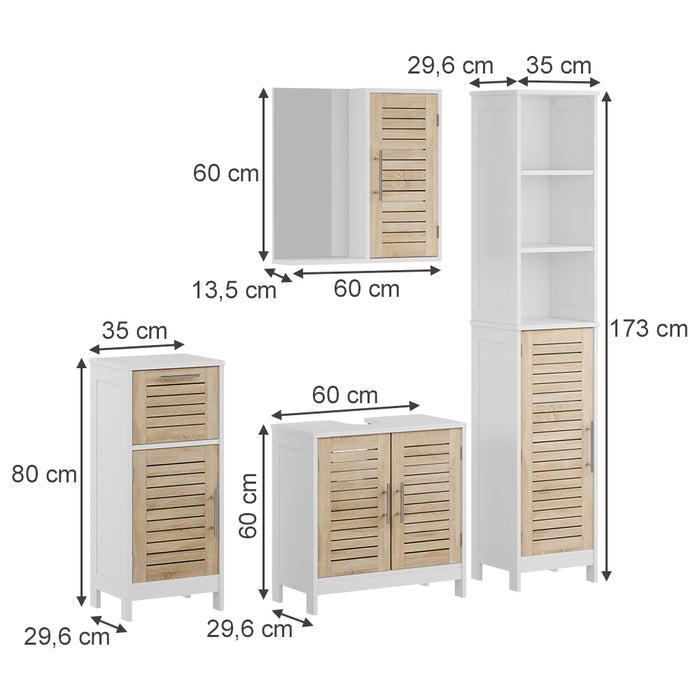 Vicco Set di mobili da bagno Bianco/quercia 4 parti