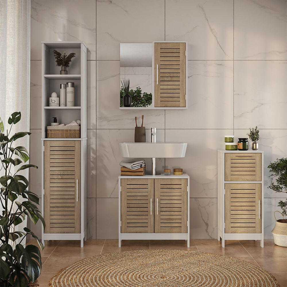 Vicco Set di mobili da bagno Bianco/quercia 4 parti