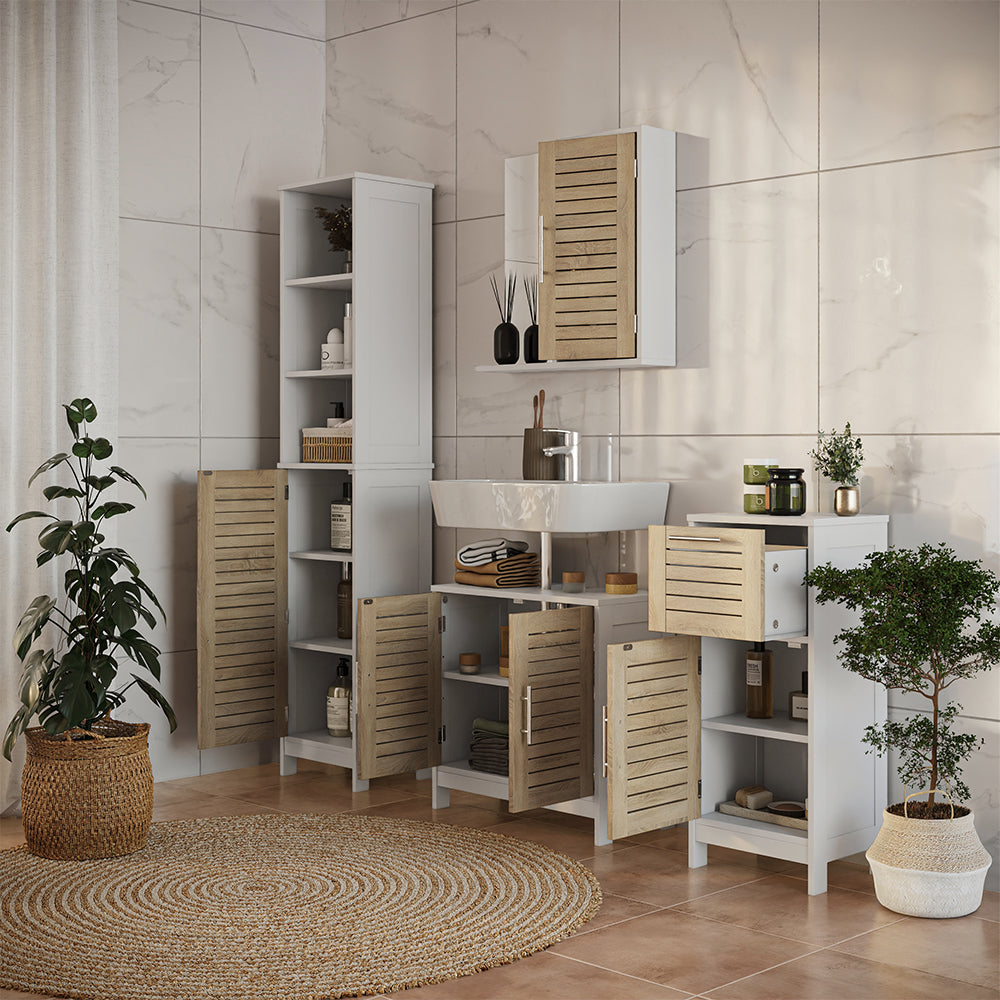 Vicco Set di mobili da bagno Bianco/quercia 4 parti