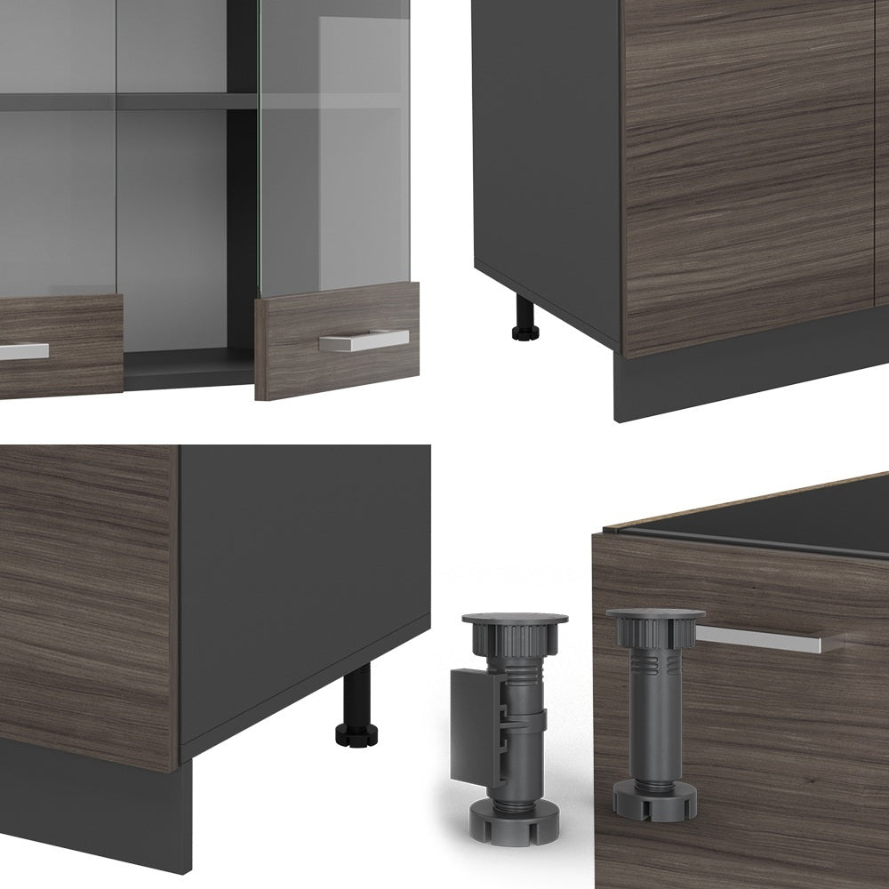 Vicco Cucina componibile Grigio nobile/antracite 300 cm con armadio alto, PL Rovere