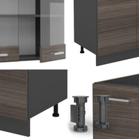 Vicco Cucina componibile Grigio nobile/antracite 300 cm con armadio alto, PL Rovere