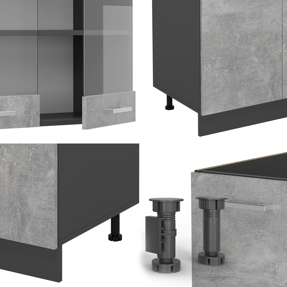 Vicco Cucina componibile Calcestruzzo/antracite 300 cm con armadio alto, PL Rovere