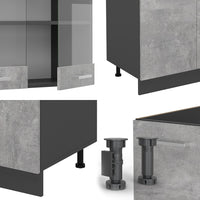 Vicco Cucina componibile Calcestruzzo/antracite 300 cm con armadio alto, PL Rovere