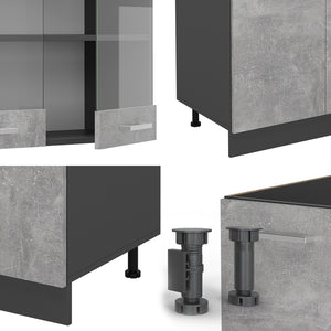 Vicco Cucina componibile Calcestruzzo/antracite 300 cm con armadio alto, PL Rovere