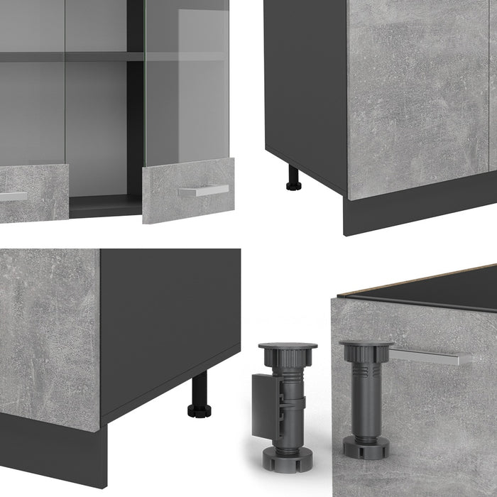 Vicco Cucina componibile Calcestruzzo/antracite 300 cm con armadio alto, PL Rovere