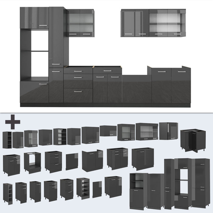 Vicco Cucina completa  Antracite lucido/antracite 350 cm , PL Rovere