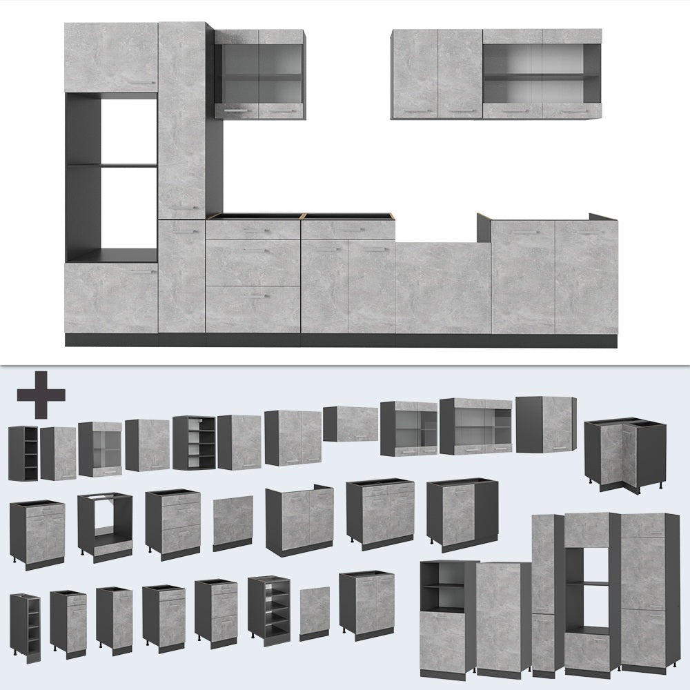 Vicco Cucina completa  Calcestruzzo/antracite 350 cm , PL Rovere