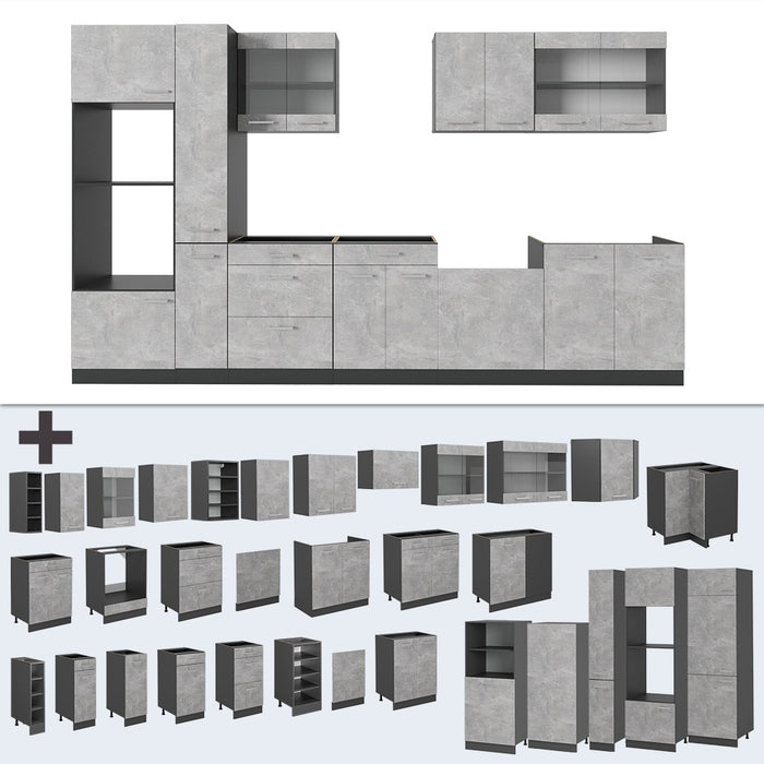 Vicco Cucina completa  Calcestruzzo/antracite 350 cm , PL Rovere
