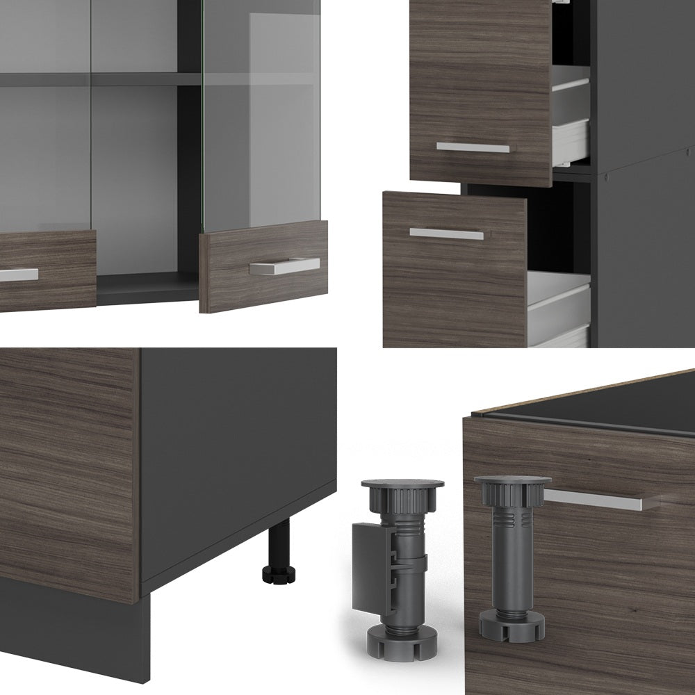 Vicco Cucina completa  Grigio nobile/antracite 350 cm , PL Rovere