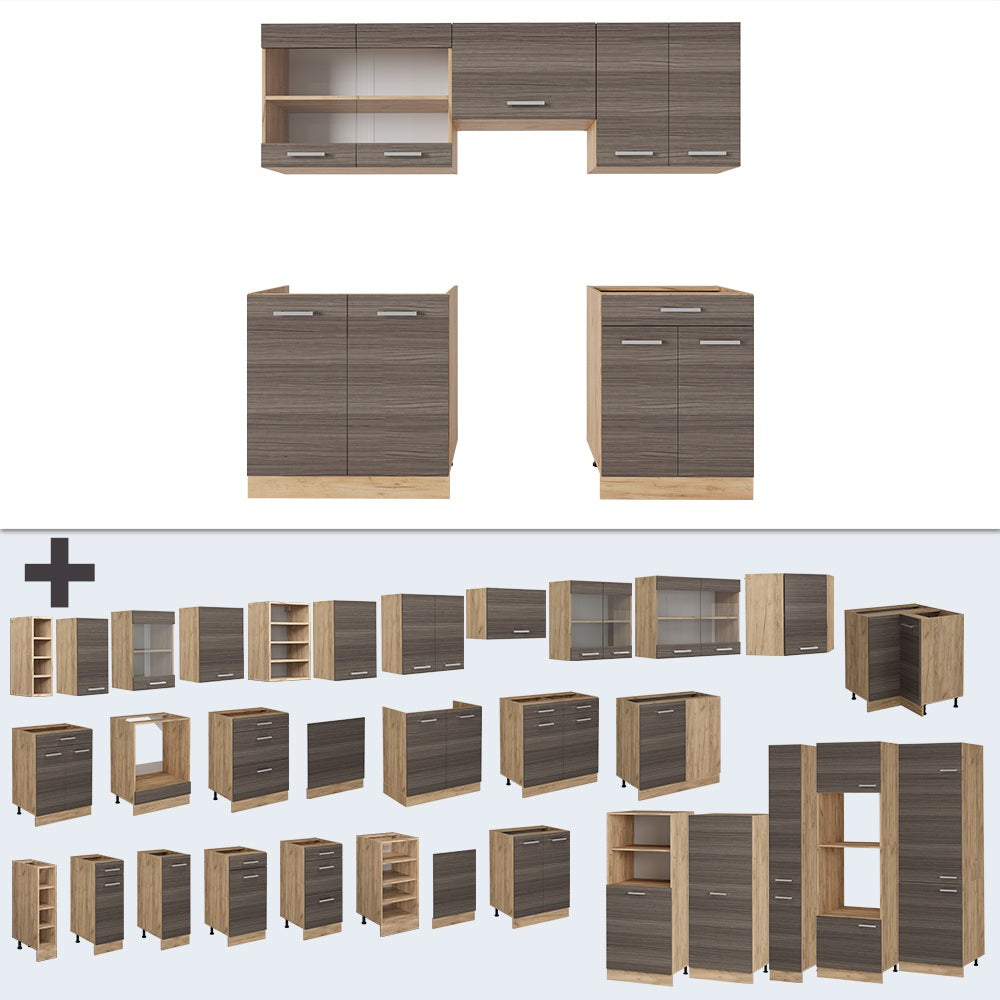 Vicco Cucina componibile Grigio nobile/rovere dorato 200 cm , PL Rovere