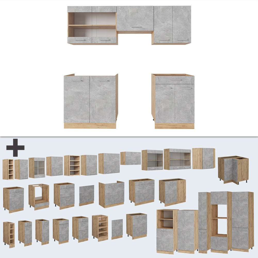 Vicco Cucina componibile Calcestruzzo/quercia dorata 200 cm , PL Rovere