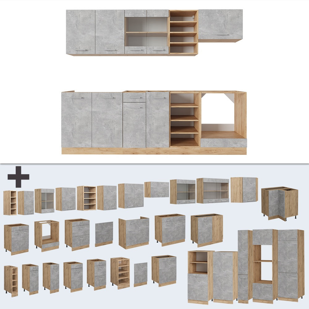 Vicco Cucina componibile Calcestruzzo/quercia dorata 240 cm , PL Rovere