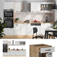 Vicco Cucina componibile Casa di campagna bianca/quercia dorata 300 cm con armadio alto, PL Rovere