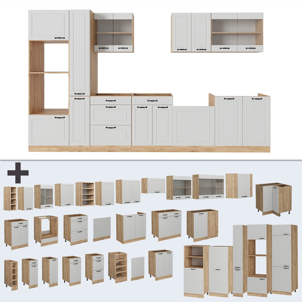 Vicco Cucina completa  Casa di campagna bianca/quercia dorata 350 cm , PL Rovere