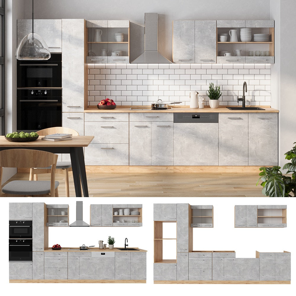 Vicco Cucina completa  Calcestruzzo/quercia dorata 350 cm , PL Rovere