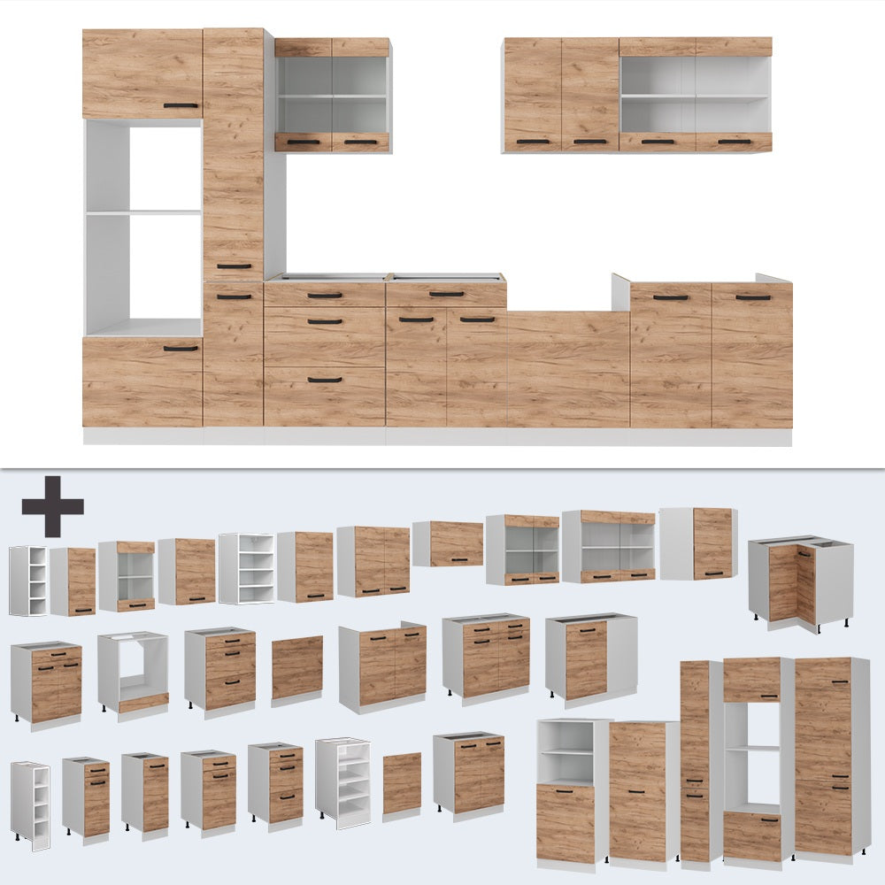 Vicco Mobile da cucina Quercia dorata/bianco 350 cm PL Rovere