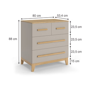 Vitalispa Cassettiera per camera da letto Quercia cashmere 80 x 88 cm con 4 cassetti