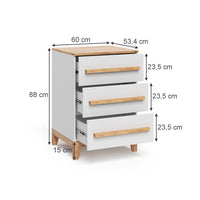 Vitalispa Cassettiera per camera da letto Bianco/Artisan 60 x 88 cm con 3 cassetti