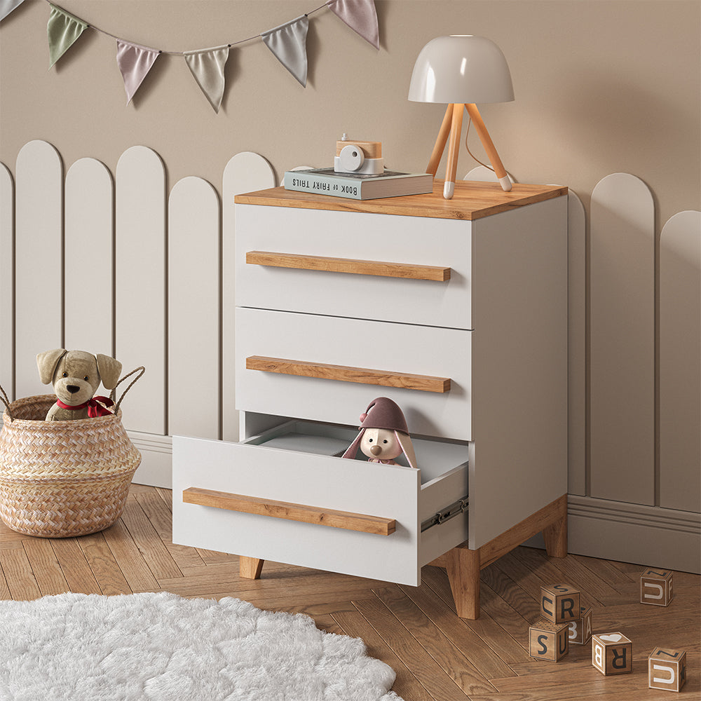 Vitalispa Cassettiera per camera da letto Bianco/Artisan 60 x 88 cm con 3 cassetti