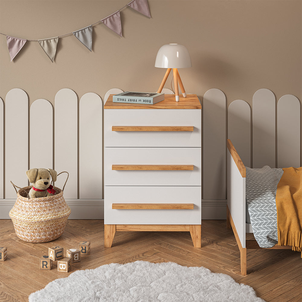 Vitalispa Cassettiera per camera da letto Bianco/Artisan 60 x 88 cm con 3 cassetti