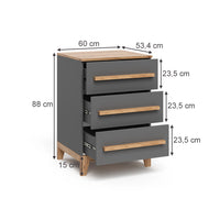 Vitalispa Cassettiera per camera da letto Grigio/Artisan 60 x 88 cm con 3 cassetti