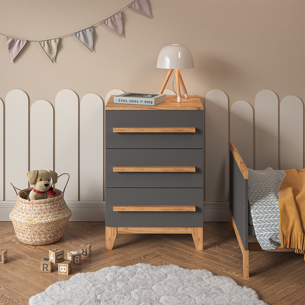 Vitalispa Cassettiera per camera da letto Grigio/Artisan 60 x 88 cm con 3 cassetti