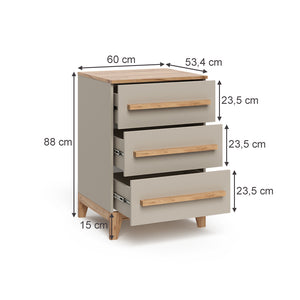 Vitalispa Cassettiera per camera da letto Cachemire 60 x 88 cm con 3 cassetti