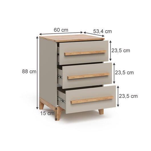 Vitalispa Cassettiera per camera da letto Cachemire 60 x 88 cm con 3 cassetti