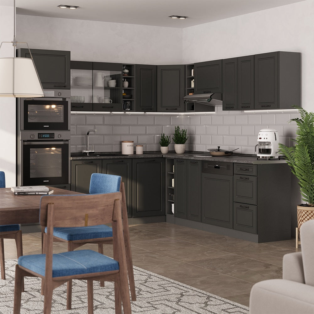 Vicco Cucina angolare completa Casa di campagna antracite/antracite 237 x 247 cm , PL Rovere