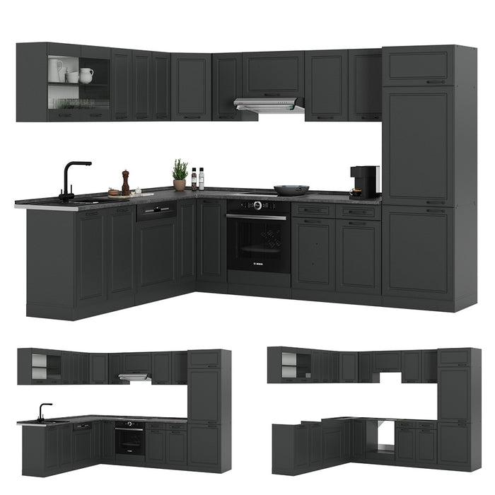 Vicco Cucina angolare completa Casa di campagna antracite/antracite 227 x 287 cm , PL Rovere