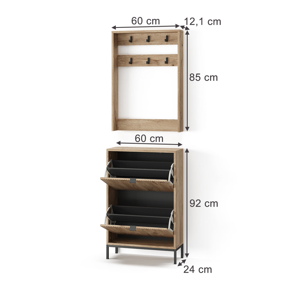 Vicco Armadio da ingresso Quercia vichinga 60 x 92 cm Set, 2 parti