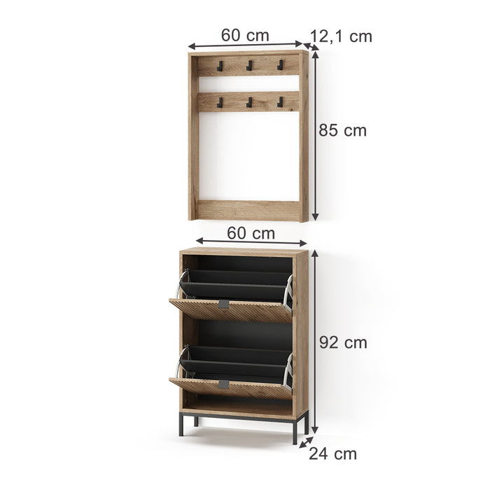 Vicco Armadio da ingresso Quercia vichinga 60 x 92 cm Set, 2 parti