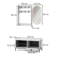 Vicco Armadio da ingresso Bianco 100 x 45 cm Set, 3 parti
